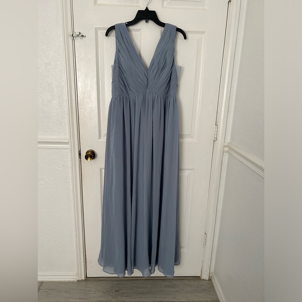 Azazie Sleeveless V-Neck Chiffon Maxi Dress in Dusty Blue